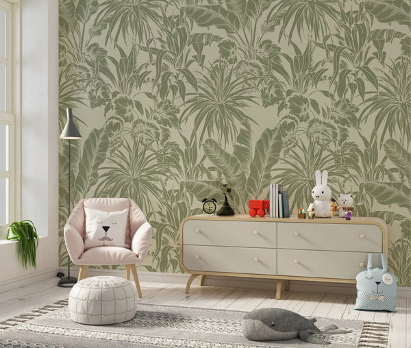 Botanic Plants Wallpaper, Green Mural, Oversized Custom Size Wall Art, Non - Woven, Non - Adhesive, Modern Wall Paper, Removable - Adawall Wallpaper - Registered Trade Accounts Only, Wallpaper Wholesale Account - W77544 - Adawall Wholesale - Wallpaper Wholesaler