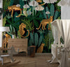 Leopards, Tropical Leaves Wallpaper, Seamless Pattern Mural, Oversized Custom Size Wall Art, Non-Woven, Non-Adhesive, Modern Wall Paper, Removable