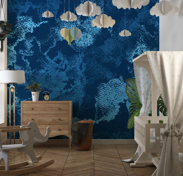 Dirty Blue Wallpaper, Navy Pattern Mural, Oversized Custom Size Wall Art, Non-Woven, Non-Adhesive, Modern Wall Paper, Removable