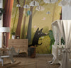 Cute Wild Forest Wallpaper, Wolf and Bunnies Mural, Oversized Custom Size Wall Art, Non-Woven, Non-Adhesive, Modern Wall Paper, Removable