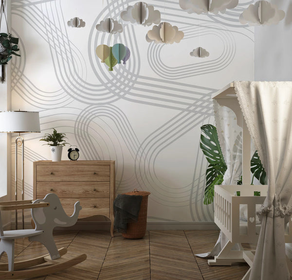 Abstract Gray Lines Wallpaper, Seamless Pattern Mural, Oversized Custom Size Wall Art, Non-Woven, Non-Adhesive, Modern Wall Paper, Removable