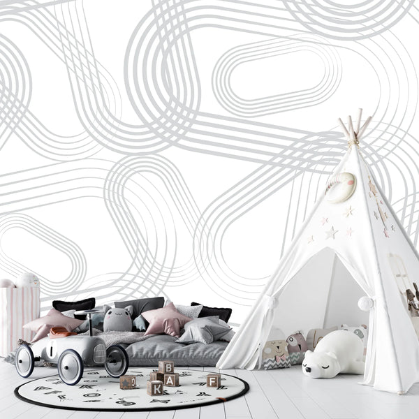 Abstract Gray Lines Wallpaper, Seamless Pattern Mural, Oversized Custom Size Wall Art, Non-Woven, Non-Adhesive, Modern Wall Paper, Removable