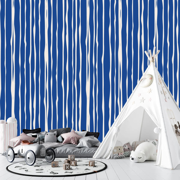 Blue and White Stripes Wallpaper, Seamless Pattern Mural, Oversized Custom Size Wall Art, Non-Woven, Non-Adhesive, Modern Wall Paper, Removable