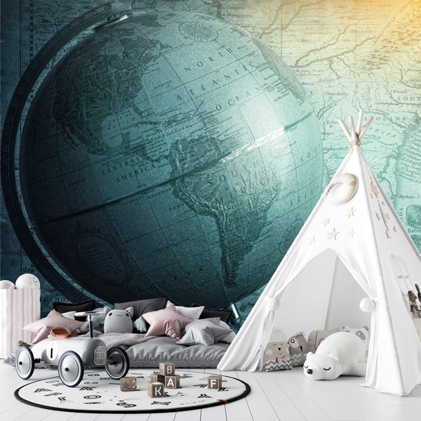 Ancient Globe Wallpaper, World Map Background Mural, Oversized Custom Size Wall Art, Non-Woven, Non-Adhesive, Modern Wall Paper, Removable