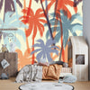 Tropical Summer Print with Palms Wallpaper, Seamless Pattern Mural, Oversized Custom Size Wall Art, Non-Woven, Non-Adhesive, Modern Wall Paper, Removable
