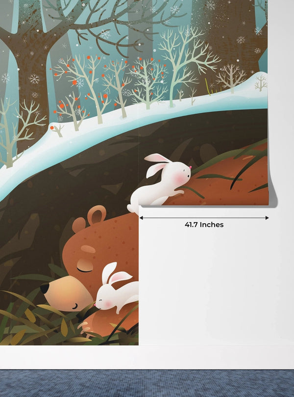 Bunnies and Bear Wallpaper, Sleeping in the Den Mural, Oversized Custom Size Wall Art, Non - Woven, Non - Adhesive, Modern Wall Paper, Removable - Adawall Wallpaper - Registered Trade Accounts Only, Wallpaper Wholesale Account - W78153 - Adawall Wholesale - Wallpaper Wholesaler