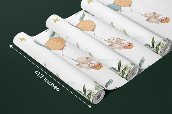 Bunnies Wallpaper, Fly Balloons Mural, Oversized Custom Size Wall Art, Non - Woven, Non - Adhesive, Modern Wall Paper, Removable - Adawall Wallpaper - Registered Trade Accounts Only, Wallpaper Wholesale Account - W77662 - Adawall Wholesale - Wallpaper Wholesaler