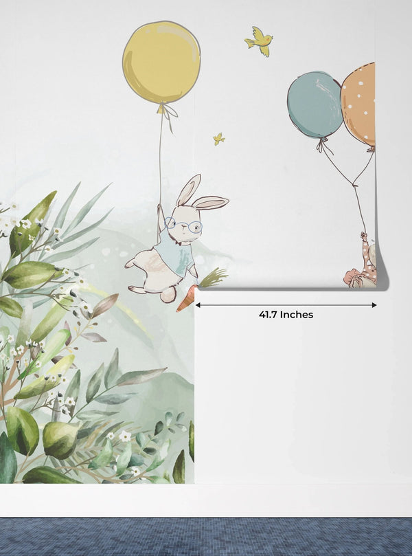 Bunnies Wallpaper, Fly Balloons Mural, Oversized Custom Size Wall Art, Non - Woven, Non - Adhesive, Modern Wall Paper, Removable - Adawall Wallpaper - Registered Trade Accounts Only, Wallpaper Wholesale Account - W77662 - Adawall Wholesale - Wallpaper Wholesaler