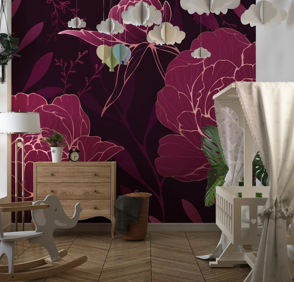 Burgundy Peonies Wallpaper, Luxury Mural, Oversized Custom Size Wall Art, Non - Woven, Non - Adhesive, Modern Wall Paper, Removable - Adawall Wallpaper - Registered Trade Accounts Only, Wallpaper Wholesale Account - W77931 - Adawall Wholesale - Wallpaper Wholesaler