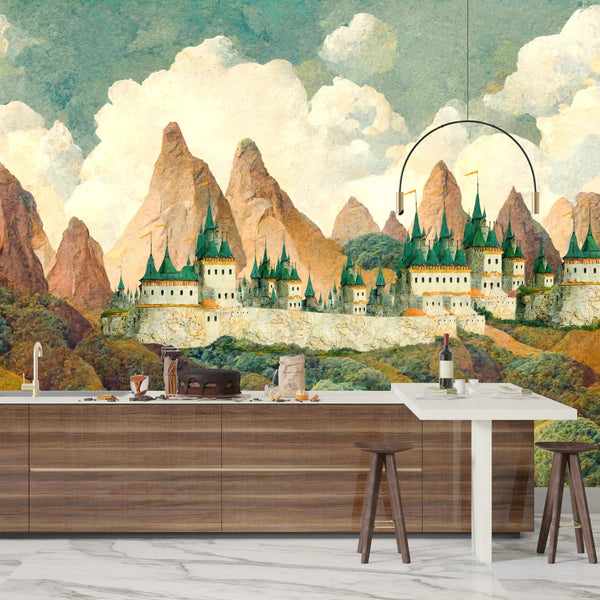 Castle Wallpaper, Mountain Landscape Mural, Oversized Custom Size Wall Art, Non - Woven, Non - Adhesive, Modern Wall Paper, Removable - Adawall Wallpaper - Registered Trade Accounts Only, Wallpaper Wholesale Account - W77834 - Adawall Wholesale - Wallpaper Wholesaler