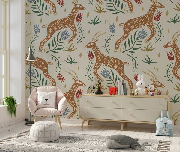 Celestial Folk Antilope Wallpaper, Boho Mural, Oversized Custom Size Wall Art, Non - Woven, Non - Adhesive, Modern Wall Paper, Removable - Adawall Wallpaper - Registered Trade Accounts Only, Wallpaper Wholesale Account - W77541 - Adawall Wholesale - Wallpaper Wholesaler