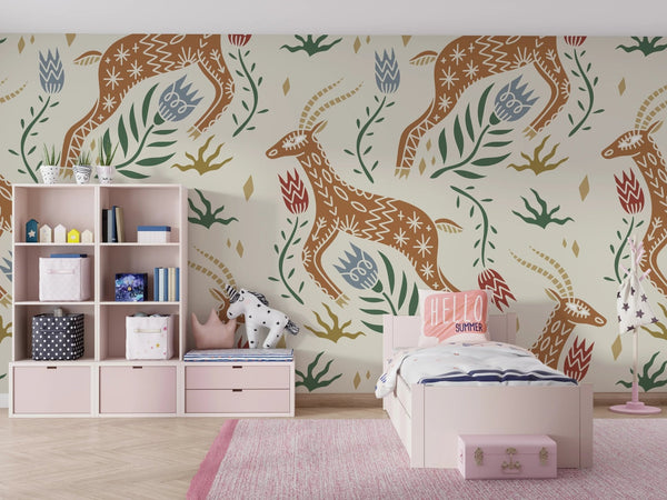 Celestial Folk Antilope Wallpaper, Boho Mural, Oversized Custom Size Wall Art, Non - Woven, Non - Adhesive, Modern Wall Paper, Removable - Adawall Wallpaper - Registered Trade Accounts Only, Wallpaper Wholesale Account - W77541 - Adawall Wholesale - Wallpaper Wholesaler