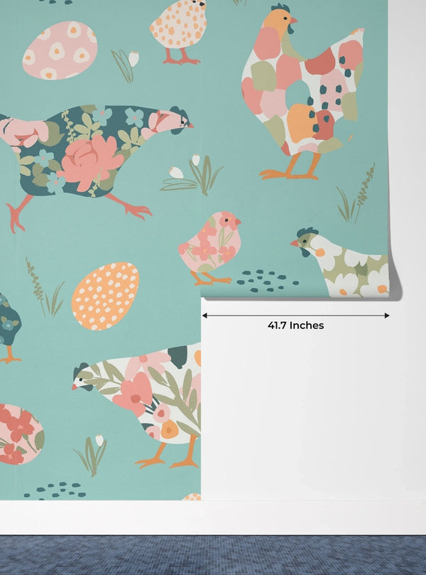 Chickens with Abstract Flowers Wallpaper, Seamless Pattern Mural, Oversized Custom Size Wall Art, Non - Woven, Non - Adhesive, Modern Wall Paper, Removable - Adawall Wallpaper - Registered Trade Accounts Only, Wallpaper Wholesale Account - W78022 - Adawall Wholesale - Wallpaper Wholesaler