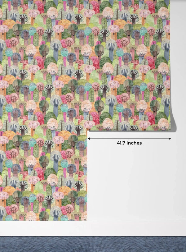 Childish Forest Wallpaper, Seamless Pattern Mural, Oversized Custom Size Wall Art, Non - Woven, Non - Adhesive, Modern Wall Paper, Removable - Adawall Wallpaper - Registered Trade Accounts Only, Wallpaper Wholesale Account - W77588 - Adawall Wholesale - Wallpaper Wholesaler