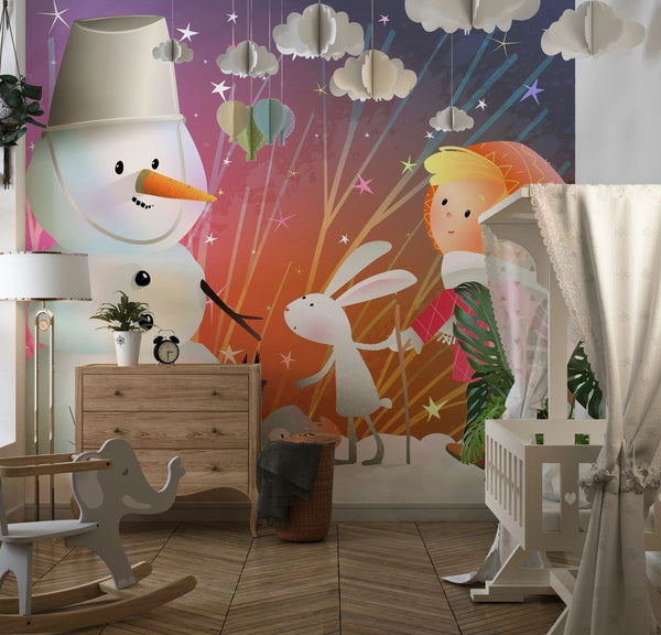 Children and Animals Wallpaper, Build a Snowman Mural, Oversized Custom Size Wall Art, Non - Woven, Non - Adhesive, Modern Wall Paper, Removable - Adawall Wallpaper - Registered Trade Accounts Only, Wallpaper Wholesale Account - W78134 - Adawall Wholesale - Wallpaper Wholesaler