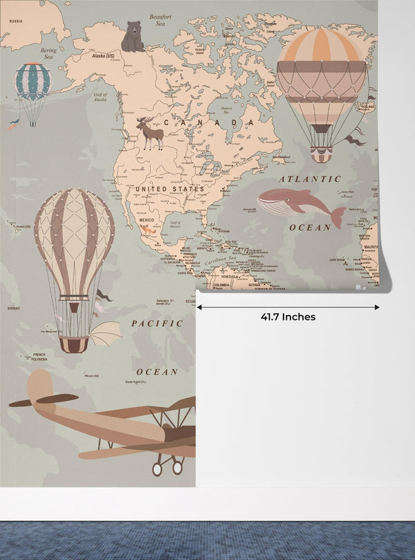Childrens World Map Wallpaper, Retro Mural, Oversized Custom Size Wall Art, Non - Woven, Non - Adhesive, Modern Wall Paper, Removable - Adawall Wallpaper - Registered Trade Accounts Only, Wallpaper Wholesale Account - W77649 - Adawall Wholesale - Wallpaper Wholesaler