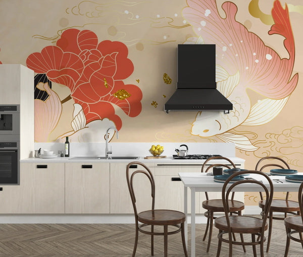 Chinese Goldfish Wallpaper, Luxury Gold Style Mural, Oversized Custom Size Wall Art, Non - Woven, Non - Adhesive, Modern Wall Paper, Removable - Adawall Wallpaper - Registered Trade Accounts Only, Wallpaper Wholesale Account - W77698 - Adawall Wholesale - Wallpaper Wholesaler