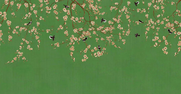 Chinoiserie Birds Floral Wall Mural, Green Flowers Blossom Wallpaper, Large, Oversized Elegant Custom Size Wall Art, Non - Woven, Non - Pasted, Modern - Adawall Wallpaper - Registered Trade Accounts Only, Wallpaper Wholesale Account - SE316-1 - Adawall Wholesale - Wallpaper Wholesaler