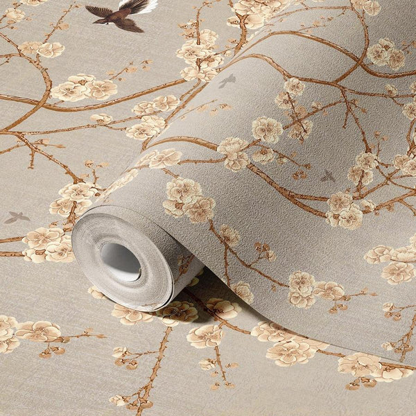 Chinoiserie Birds Floral Wall Mural, Light Beige Flowers Blossom Wallpaper, Large, Oversized Elegant Custom Size Wall Art, Non - Woven, Non - Pasted, Modern - Adawall Wallpaper - Registered Trade Accounts Only, Wallpaper Wholesale Account - SE316-3 - Adawall Wholesale - Wallpaper Wholesaler
