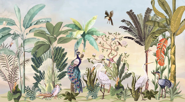 Chinoiserie Style Wallpaper, Birds, Plants Mural, Oversized Custom Size Wall Art, Non - Woven, Non - Adhesive, Modern Wall Paper, Removable - Adawall Wallpaper - Registered Trade Accounts Only, Wallpaper Wholesale Account - W77809 - Adawall Wholesale - Wallpaper Wholesaler