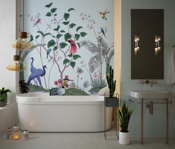 Chinoiserie Wallpaper, Birds, Floral Mural, Oversized Custom Size Wall Art, Non - Woven, Non - Adhesive, Modern Wall Paper, Removable - Adawall Wallpaper - Registered Trade Accounts Only, Wallpaper Wholesale Account - W77999 - Adawall Wholesale - Wallpaper Wholesaler