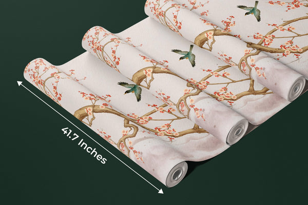Chinoiserie Wallpaper, Tree and Birds Mural, Oversized Custom Size Wall Art, Non - Woven, Non - Adhesive, Modern Wall Paper, Removable - Adawall Wallpaper - Registered Trade Accounts Only, Wallpaper Wholesale Account - W78158 - Adawall Wholesale - Wallpaper Wholesaler
