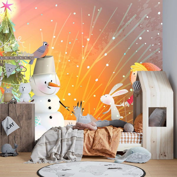 Christmas Tree, Snowman Wallpaper, Children, Animals Mural, Oversized Custom Size Wall Art, Non - Woven, Non - Adhesive, Modern Wall Paper, Removable - Adawall Wallpaper - Registered Trade Accounts Only, Wallpaper Wholesale Account - W78155 - Adawall Wholesale - Wallpaper Wholesaler