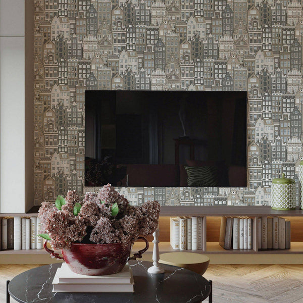 Cityscape 3D Embossed Wallpaper, Gray Realistic Houses Apartments Design, Home Wall Decor, Modern Wallcovering - Adawall Wallpaper - Registered Trade Accounts Only, Wallpaper Wholesale Account - 23115-2 - Adawall Wholesale - Wallpaper Wholesaler