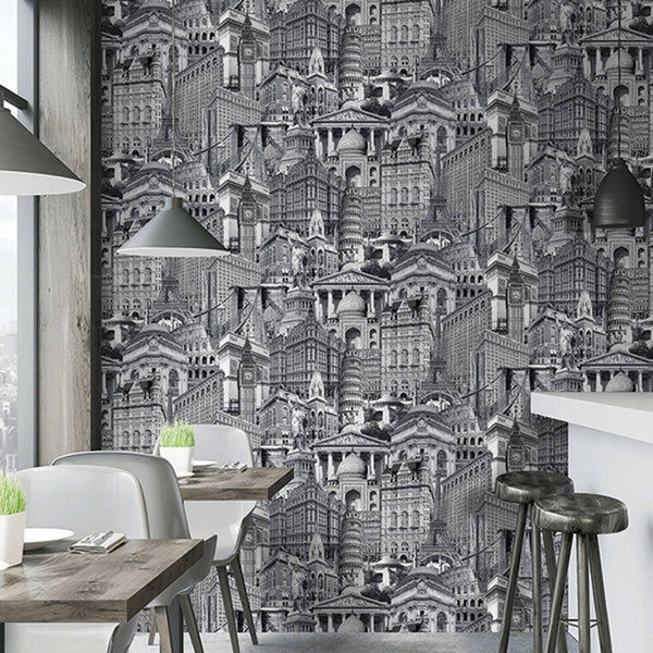 Cityscape Buildings Wallpaper, Rich Textured Wallcovering, Traditional, Modern Wallpaper, Extra Large 114 sq ft Roll, Washable, Drawing - Adawall Wallpaper - Registered Trade Accounts Only, Wallpaper Wholesale Account - 4705-2 - Adawall Wholesale - Wallpaper Wholesaler