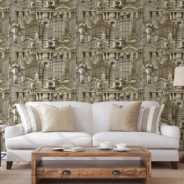 Cityscape Buildings Wallpaper, Rich Textured Wallcovering, Traditional, Modern Wallpaper, Extra Large 114 sq ft Roll, Washable, Sturdy - Walloro High End Wallcoverings & More