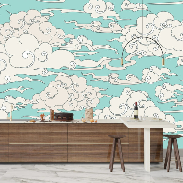 Clouds, Blue Background Wallpaper, Seamless Pattern Mural, Oversized Custom Size Wall Art, Non - Woven, Non - Adhesive, Modern Wall Paper, Removable - Adawall Wallpaper - Registered Trade Accounts Only, Wallpaper Wholesale Account - W77694 - Adawall Wholesale - Wallpaper Wholesaler