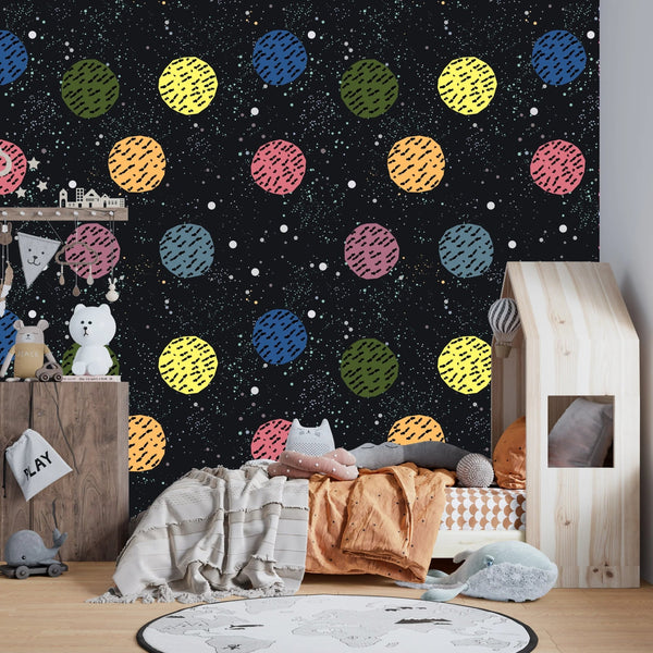Colorful Balls Wallpaper, Black Background Mural, Oversized Custom Size Wall Art, Non - Woven, Non - Adhesive, Modern Wall Paper, Removable - Adawall Wallpaper - Registered Trade Accounts Only, Wallpaper Wholesale Account - W77634 - Adawall Wholesale - Wallpaper Wholesaler