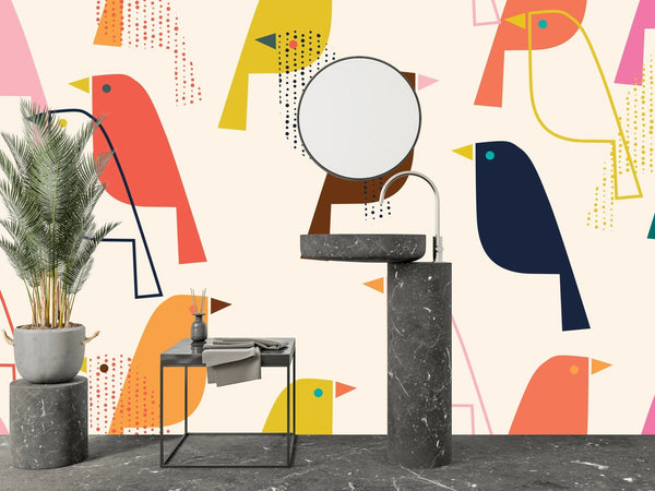 Colorful Birds Wallpaper, Seamless Pattern Mural, Oversized Custom Size Wall Art, Non - Woven, Non - Adhesive, Modern Wall Paper, Removable - Adawall Wallpaper - Registered Trade Accounts Only, Wallpaper Wholesale Account - W77976 - Adawall Wholesale - Wallpaper Wholesaler