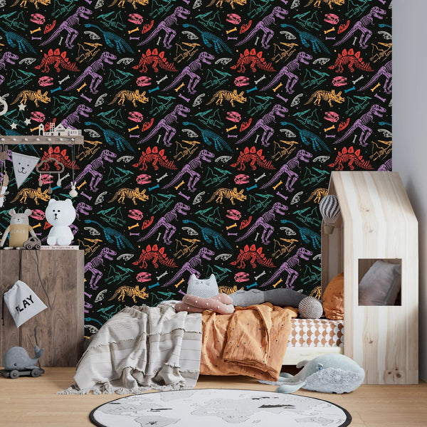 Colorful Dinosaur Skeletons Wallpaper, Seamless Pattern Mural, Oversized Custom Size Wall Art, Non - Woven, Non - Adhesive, Modern Wall Paper, Removable - Adawall Wallpaper - Registered Trade Accounts Only, Wallpaper Wholesale Account - W77552 - Adawall Wholesale - Wallpaper Wholesaler