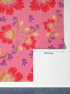 Colorful Floral, Pink Background Wallpaper, Seamless Pattern Mural, Oversized Custom Size Wall Art, Non - Woven, Non - Adhesive, Modern Wall Paper, Removable - Adawall Wallpaper - Registered Trade Accounts Only, Wallpaper Wholesale Account - W78008 - Adawall Wholesale - Wallpaper Wholesaler