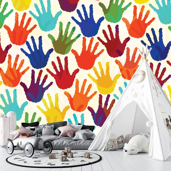 Colorful Hands Wallpaper, Seamless Mural, Oversized Custom Size Wall Art, Non - Woven, Non - Adhesive, Modern Wall Paper, Removable - Adawall Wallpaper - Registered Trade Accounts Only, Wallpaper Wholesale Account - W77843 - Adawall Wholesale - Wallpaper Wholesaler