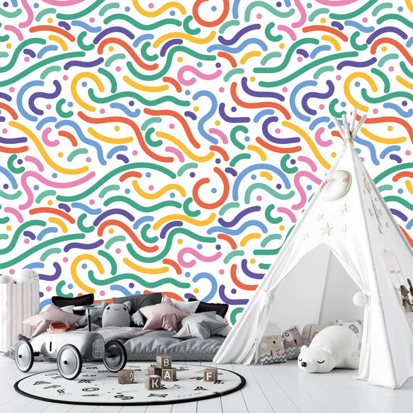 Colorful Line Doodle Wallpaper, Seamless Pattern Mural, Oversized Custom Size Wall Art, Non - Woven, Non - Adhesive, Modern Wall Paper, Removable - Adawall Wallpaper - Registered Trade Accounts Only, Wallpaper Wholesale Account - W77560 - Adawall Wholesale - Wallpaper Wholesaler