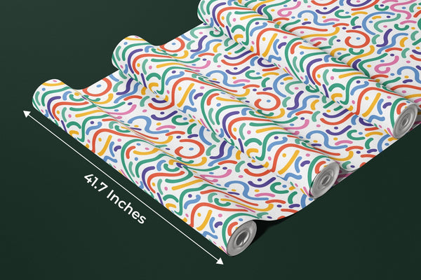 Colorful Line Doodle Wallpaper, Seamless Pattern Mural, Oversized Custom Size Wall Art, Non - Woven, Non - Adhesive, Modern Wall Paper, Removable - Adawall Wallpaper - Registered Trade Accounts Only, Wallpaper Wholesale Account - W77560 - Adawall Wholesale - Wallpaper Wholesaler