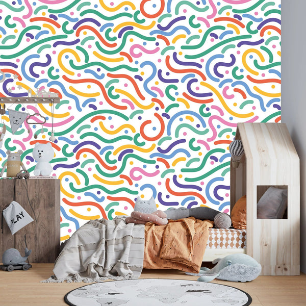 Colorful Line Doodle Wallpaper, Seamless Pattern Mural, Oversized Custom Size Wall Art, Non - Woven, Non - Adhesive, Modern Wall Paper, Removable - Adawall Wallpaper - Registered Trade Accounts Only, Wallpaper Wholesale Account - W77560 - Adawall Wholesale - Wallpaper Wholesaler