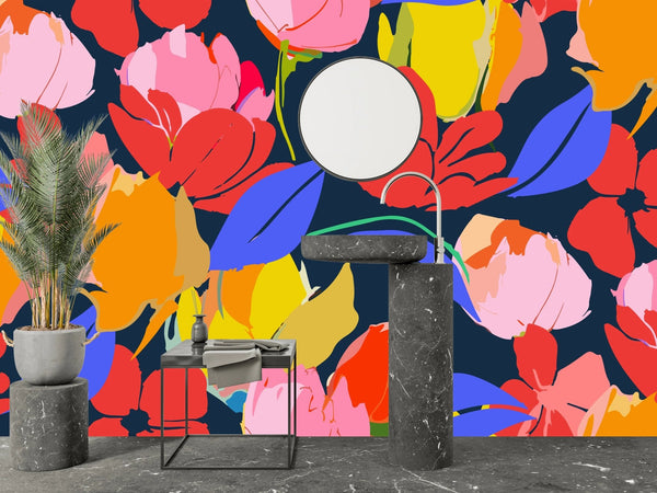 Colorful Summer Floral Wallpaper, Seamless Pattern Mural, Oversized Custom Size Wall Art, Non - Woven, Non - Adhesive, Modern Wall Paper, Removable - Adawall Wallpaper - Registered Trade Accounts Only, Wallpaper Wholesale Account - W78078 - Adawall Wholesale - Wallpaper Wholesaler