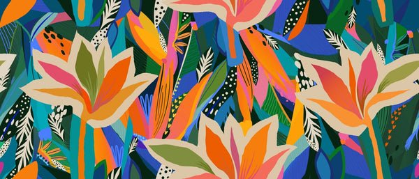 Colorful Tropical Floral Wallpaper, Seamless Pattern Mural, Oversized Custom Size Wall Art, Non - Woven, Non - Adhesive, Modern Wall Paper, Removable - Adawall Wallpaper - Registered Trade Accounts Only, Wallpaper Wholesale Account - W77884 - Adawall Wholesale - Wallpaper Wholesaler