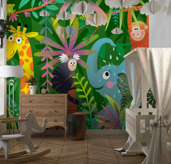 Colorful Wild Animals Wallpaper, African Jungle Mural, Oversized Custom Size Wall Art, Non - Woven, Non - Adhesive, Modern Wall Paper, Removable - Adawall Wallpaper - Registered Trade Accounts Only, Wallpaper Wholesale Account - W77535 - Adawall Wholesale - Wallpaper Wholesaler