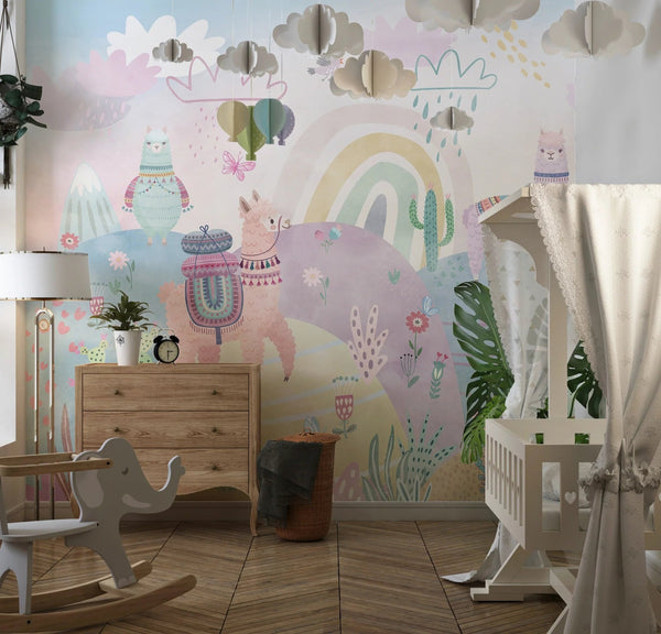 Colorful Wildlife Wallpaper, Clouds, Rainbow Mural, Oversized Custom Size Wall Art, Non - Woven, Non - Adhesive, Modern Wall Paper, Removable - Adawall Wallpaper - Registered Trade Accounts Only, Wallpaper Wholesale Account - W77779 - Adawall Wholesale - Wallpaper Wholesaler