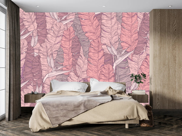 Coral Tropical Leaves Wallpaper, Seamless Pattern Mural, Oversized Custom Size Wall Art, Non - Woven, Non - Adhesive, Modern Wall Paper, Removable - Adawall Wallpaper - Registered Trade Accounts Only, Wallpaper Wholesale Account - W78061 - Adawall Wholesale - Wallpaper Wholesaler