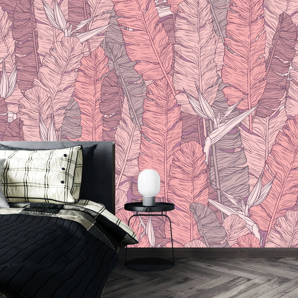 Coral Tropical Leaves Wallpaper, Seamless Pattern Mural, Oversized Custom Size Wall Art, Non - Woven, Non - Adhesive, Modern Wall Paper, Removable - Adawall Wallpaper - Registered Trade Accounts Only, Wallpaper Wholesale Account - W78061 - Adawall Wholesale - Wallpaper Wholesaler
