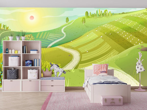 Countryside Wallpaper, Bright Nature Mural, Oversized Custom Size Wall Art, Non - Woven, Non - Adhesive, Modern Wall Paper, Removable - Adawall Wallpaper - Registered Trade Accounts Only, Wallpaper Wholesale Account - W78117 - Adawall Wholesale - Wallpaper Wholesaler