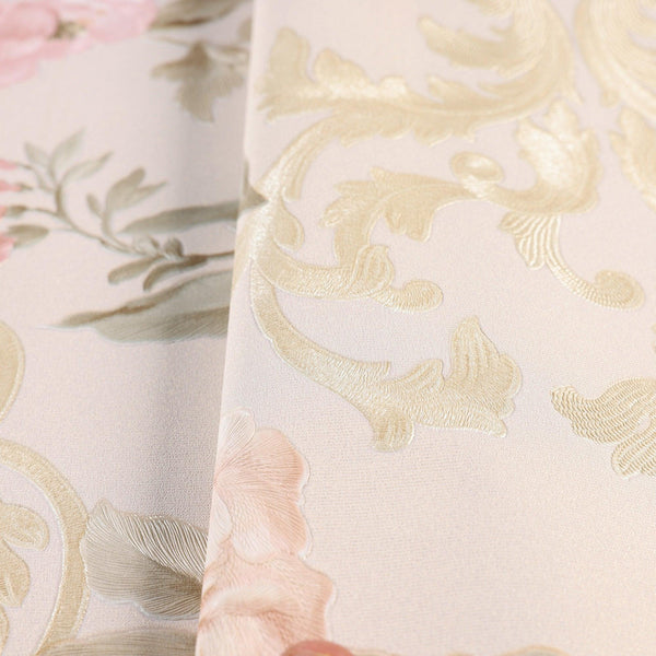 Cream Timeless Floral Embossed Rose Wallpaper, Flocked Vivid Color Rose Flowers Pattern - Walloro High End Wallcoverings & More