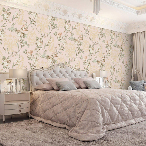 Cream Timeless Floral Embossed Rose Wallpaper, Flocked Vivid Color Rose Flowers Pattern - Adawall Wallpaper - Registered Trade Accounts Only, Wallpaper Wholesale Account - 7803-1 - Adawall Wholesale - Wallpaper Wholesaler