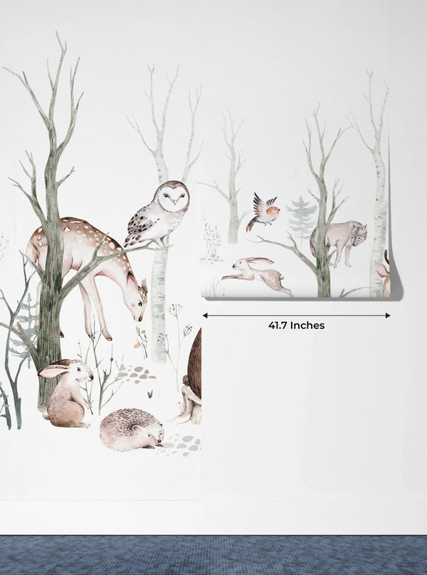 Cute Animals, Trees Wallpaper, White Background Mural, Oversized Custom Size Wall Art, Non - Woven, Non - Adhesive, Modern Wall Paper, Removable - Adawall Wallpaper - Registered Trade Accounts Only, Wallpaper Wholesale Account - W77652 - Adawall Wholesale - Wallpaper Wholesaler