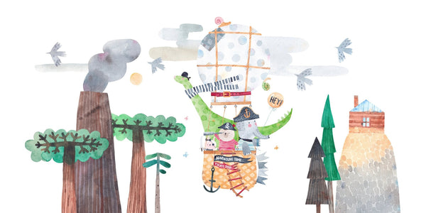 Cute Animals Wallpaper, Travelling by Balloon Mural, Oversized Custom Size Wall Art, Non - Woven, Non - Adhesive, Modern Wall Paper, Removable - Adawall Wallpaper - Registered Trade Accounts Only, Wallpaper Wholesale Account - W77942 - Adawall Wholesale - Wallpaper Wholesaler